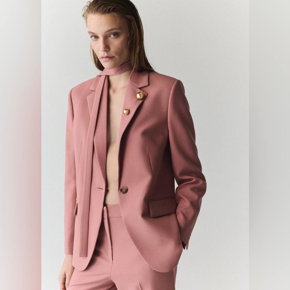 NWT MANGO Straight Cut Suit Blazer With Pockets